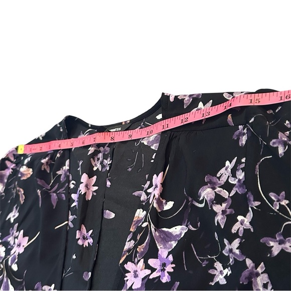 Express Black Floral Print Long Sleeve Wrap - Size M - Picture 5 of 7